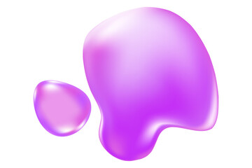 Liquid cosmetic clear purple gel or violet serum texture, lavender oil swatch isolated, transparent background. Fluid glowing spilled collagen droplets. Cute smooth beauty product, decoration element
