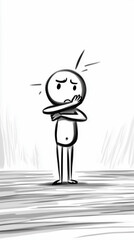 A man is standing in a room with a worried expression on his face