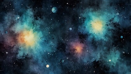 Blue watercolor space background Illustration painting