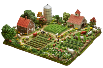 A Charming Miniature Farm Scene with Livestock and Lush Green Fi