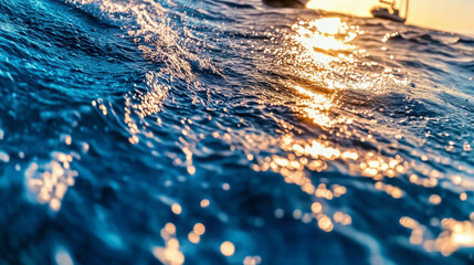 The water is blue and has a lot of ripples