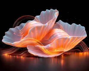 Obraz premium Abstract Glowing Shells Elegant Orange Light Trails on Pearl like Structures