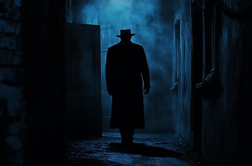 Dark blue background, grungy texture, dark and mysterious