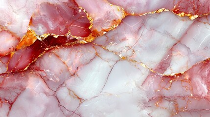 Elegant Red and White Marble Texture with Gold Veining Premium Background Image