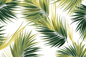 A seamless pattern of tropical green palm leaves on a white background