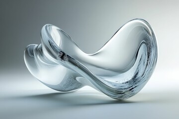 Abstract glass sculpture; flowing, translucent form.