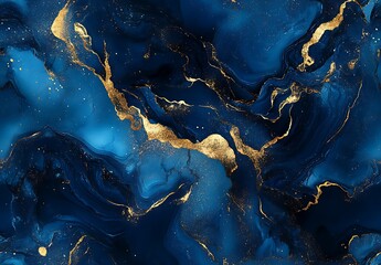 Obraz premium Indigo blue marble seamless pattern with gold veins