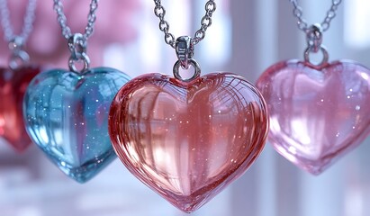 Close-up of a heart-shaped necklace.


