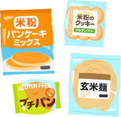 市販のグルテンフリー食品のイラストセット