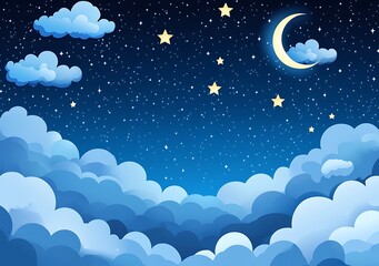 Starry night sky with clouds, dark blue background