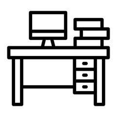 Office Desk Vector Line Icon Design