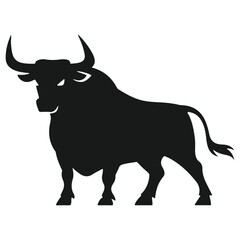 A fierce angry bull silhouette, showcasing powerful horns and a charging stance, symbolizing strength, determination, and raw energy.