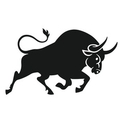 A fierce angry bull silhouette, showcasing powerful horns and a charging stance, symbolizing strength, determination, and raw energy.