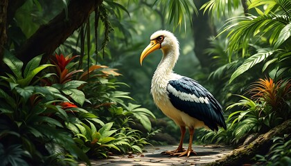 Fototapeta premium Majestic Abdim's Stork in Lush Tropical Paradise