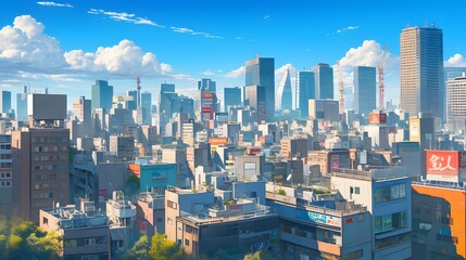 Tokyo city view in anime cartoon style