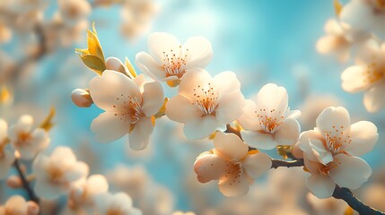Bright spring background with blooming cherry blossoms and soft blue skies creating a fresh and uplifting vibe for seasonal greetings
