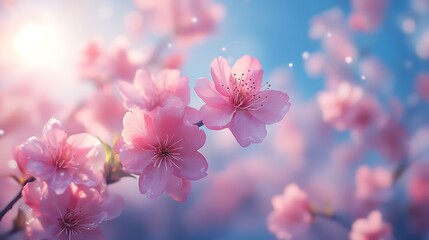 Bright spring background with blooming cherry blossoms and soft blue skies creating a fresh and uplifting vibe for seasonal greetings