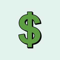 Green dollar sign for US dollar icon in green color in white background and money sign of US dollar with shadow dollars icon, currency invest in business.