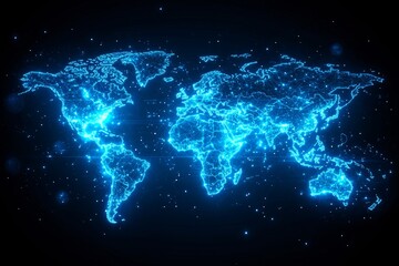Fototapeta premium Illuminated blue digital map of the world