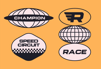 Set streetwear auto racing logo ideas for a clothing brand. Design vector typography for decals auto and t-shirt streetwear clothing y2k style.