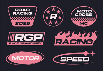 Set streetwear auto racing logo ideas for a clothing brand. Design vector typography for decals auto and t-shirt streetwear clothing y2k style.