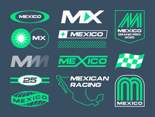 Set streetwear auto racing logo ideas for a clothing brand. Design vector typography for decals auto and t-shirt Mexico streetwear clothing y2k style.