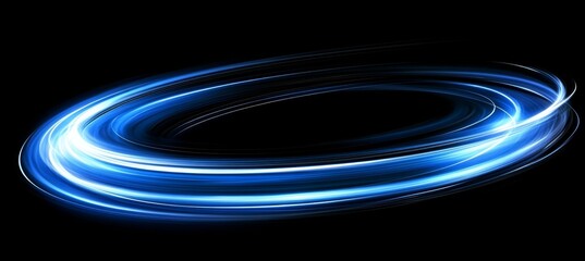 Abstract Glowing Blue Light Trails, Curved Paths of Radiant Brightness on Black Background