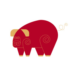  Trendy chinese new year horoscope abstract red and gold geometric animal  pig flat simple minimalist local style. Chinese zodiac calendar logo, Asian lunar astrological signs