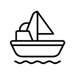 boat icon, vehicle line art, vehicle vector - simple black line art icon of boat perfect for logos, and vehicle-themed designs.