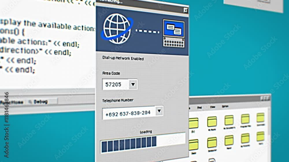 Leinwandbilder nostalgic process of connecting to the internet via dial-up modem on a computer. retro interface ele