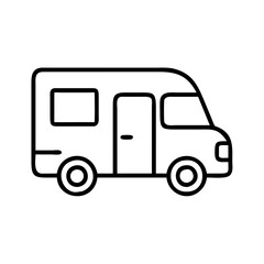 camper van icon, vehicle line art, vehicle vector - simple black line art icon of camper van perfect for logos, and vehicle-themed designs.