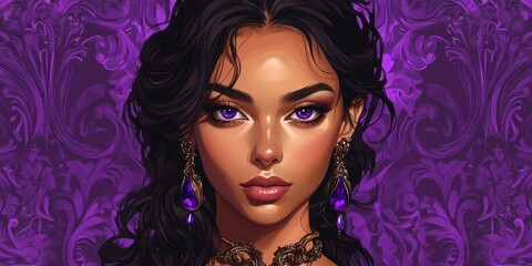 Fototapeta premium A regal woman with dark hair and purple jewels