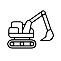 excavator icon, vehicle line art, vehicle vector - simple black line art icon of excavator perfect for logos, and vehicle-themed designs.