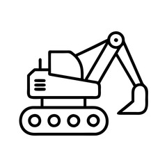 excavator icon, vehicle line art, vehicle vector - simple black line art icon of excavator perfect for logos, and vehicle-themed designs.