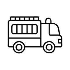 fire truck icon, vehicle line art, vehicle vector - simple black line art icon of fire truck perfect for logos, and vehicle-themed designs.