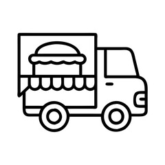 food truck icon, vehicle line art, vehicle vector - simple black line art icon of food truck perfect for logos, and vehicle-themed designs.