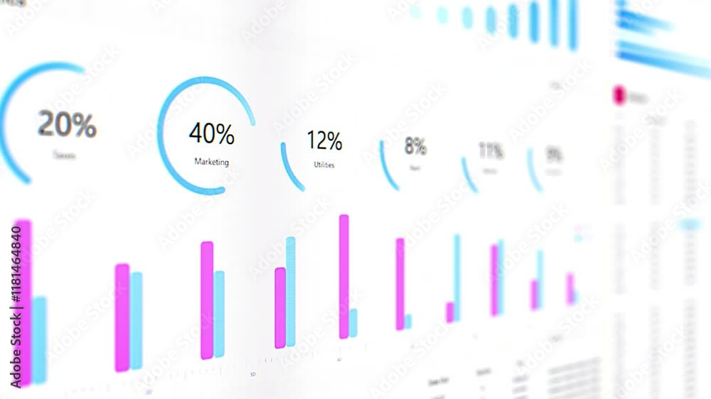 Aufkleber Interactive Business Management Software User Interface with Dynamic Charts and Analytics. Visualizing Financial Data, Strategy Optimization Tools, Intuitive and Effective Management Solution Mock Up