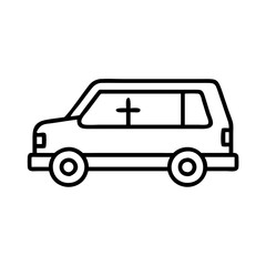 hearse icon, vehicle line art, vehicle vector - simple black line art icon of hearse perfect for logos, and vehicle-themed designs.