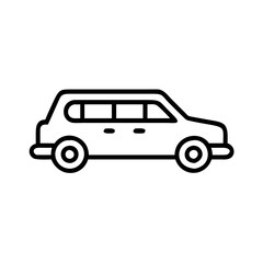 limousine icon, vehicle line art, vehicle vector - simple black line art icon of limousine perfect for logos, and vehicle-themed designs.