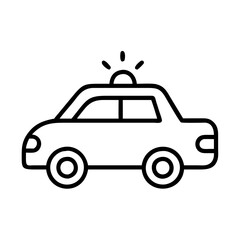 police car icon, vehicle line art, vehicle vector - simple black line art icon of police car perfect for logos, and vehicle-themed designs.