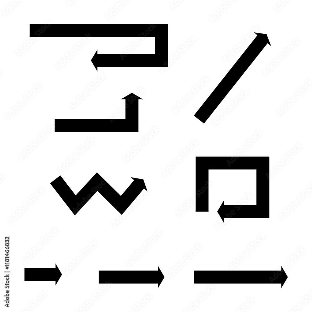 Poster arrow path design. zigzag arrow symbols. simple vector elements. geometric black shapes.