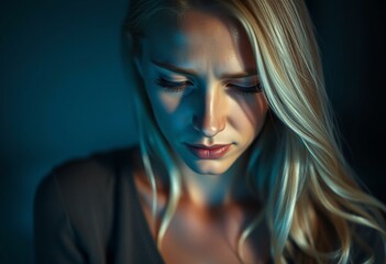 Fototapeta premium Nordic blond woman with melancholic expression