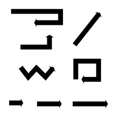 Arrow path design. Zigzag arrow symbols. Simple vector elements. Geometric black shapes.