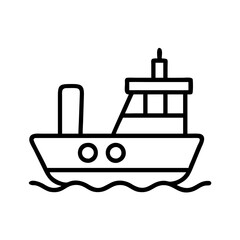 tugboat icon, vehicle line art, vehicle vector - simple black line art icon of tugboat perfect for logos, and vehicle-themed designs.