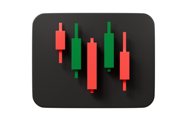 3d Candlestick Growth stock diagram graph pattern icon. Business investment market trade exchange analysis chart and economy finance report ticker rising isolated on transparent background. 3d render.