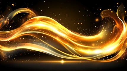 Abstract Flowing Golden Light Trails with Sparkle, Festive Background, Dynamic Motion, Wave