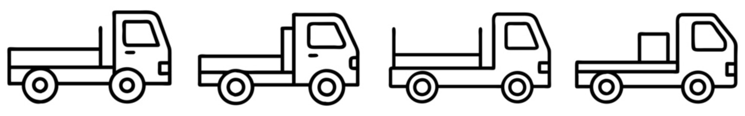 flatbed truck icon, vehicle line art, vehicle vector - simple black line art icon of flatbed truck perfect for logos, and vehicle-themed designs.