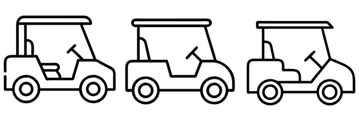 golf cart icon, vehicle line art, vehicle vector - simple black line art icon of golf cart perfect for logos, and vehicle-themed designs. © Waliul
