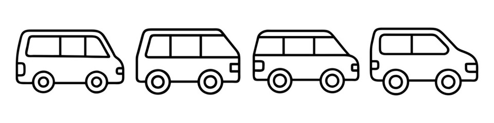 minivan icon, vehicle line art, vehicle vector - simple black line art icon of minivan perfect for logos, and vehicle-themed designs.