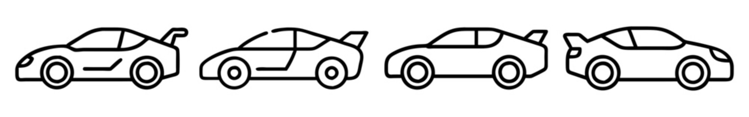 sports car icon, vehicle line art, vehicle vector - simple black line art icon of sports car perfect for logos, and vehicle-themed designs.